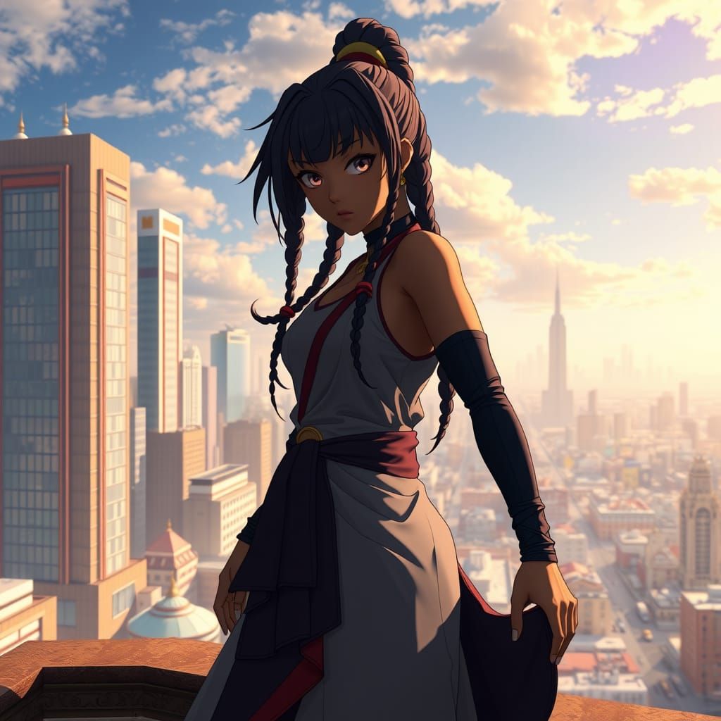 Black female anime character:
The character standing confide...