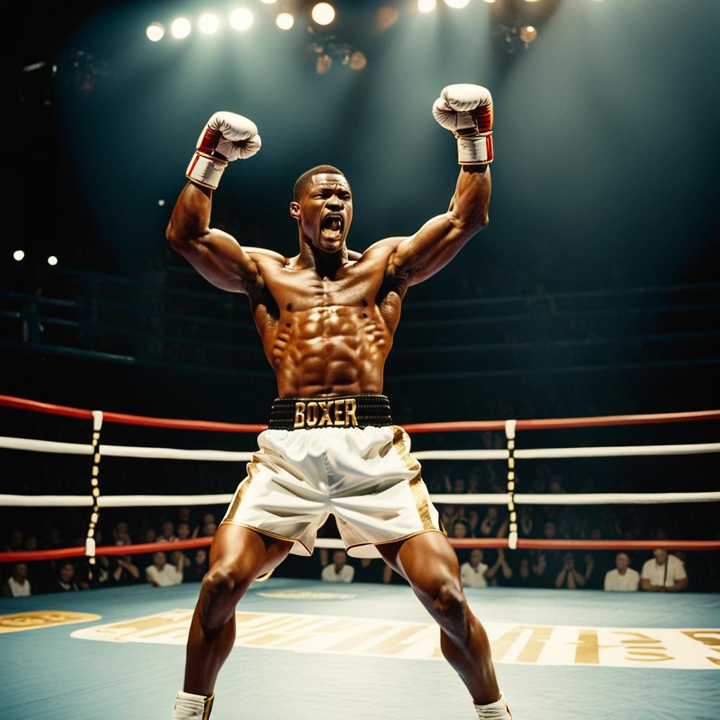 Victorious Boxer Stands Triumphant in Arena
