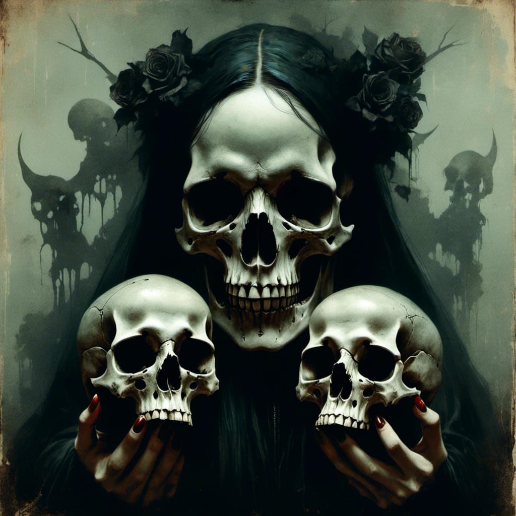 Gothic Woman with Skulls in Dark Fantasy Style