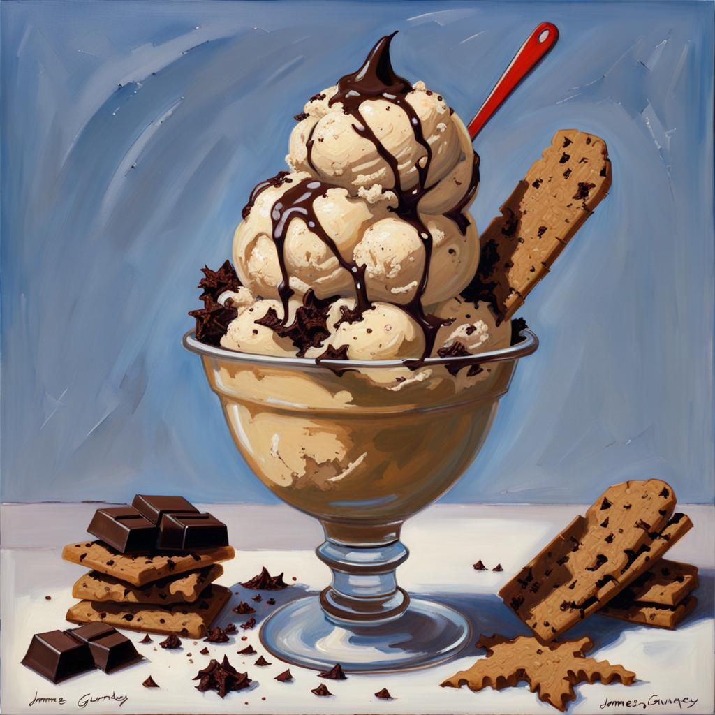 Maple ice cream with chocolate shavings and crushed gingerbr...
