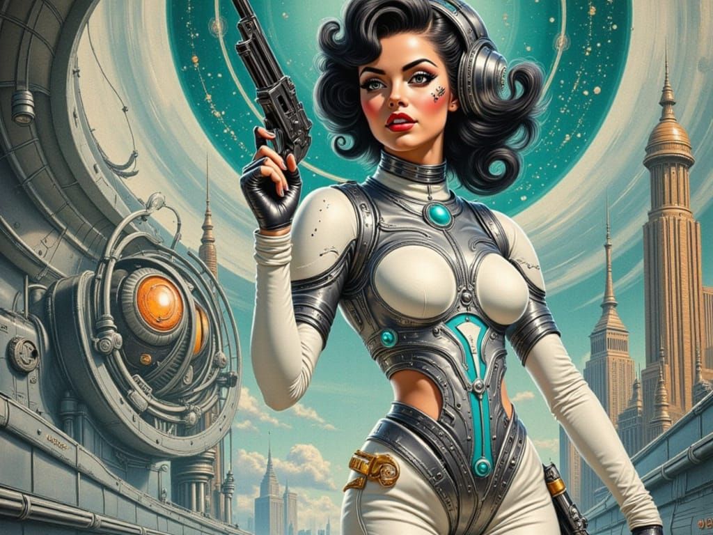 Alien Warrior in Retro Sci-Fi Style