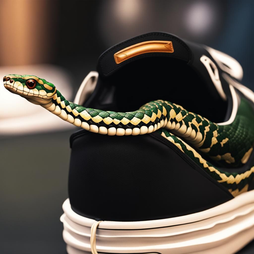 Cute Snake Inside Shoe: Hyperrealistic Image