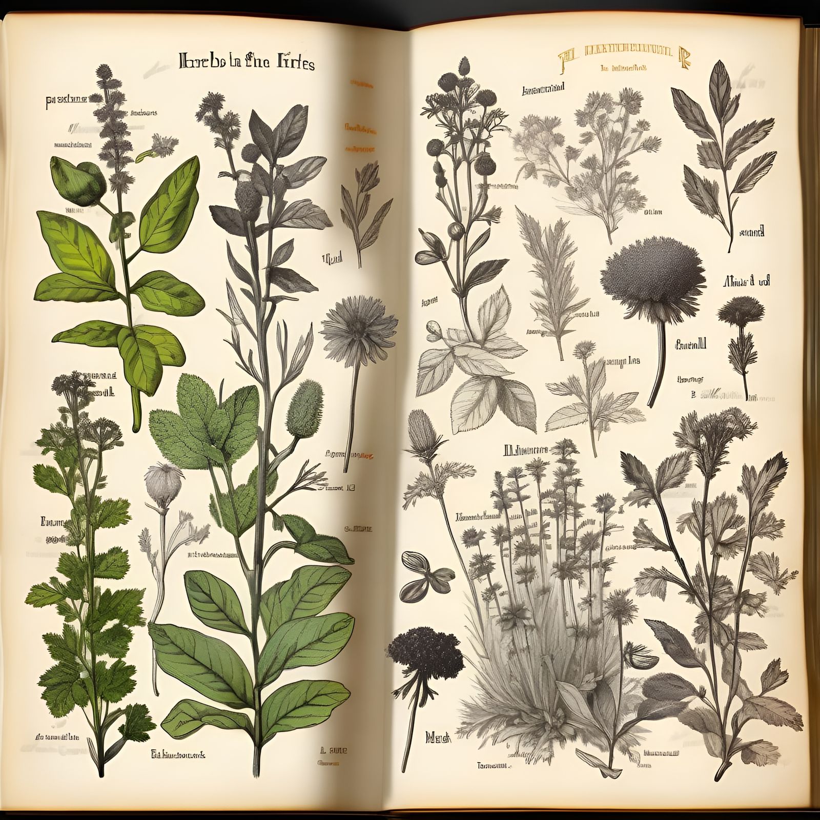 A vintage botanical book, opened at: Herbs & Spices