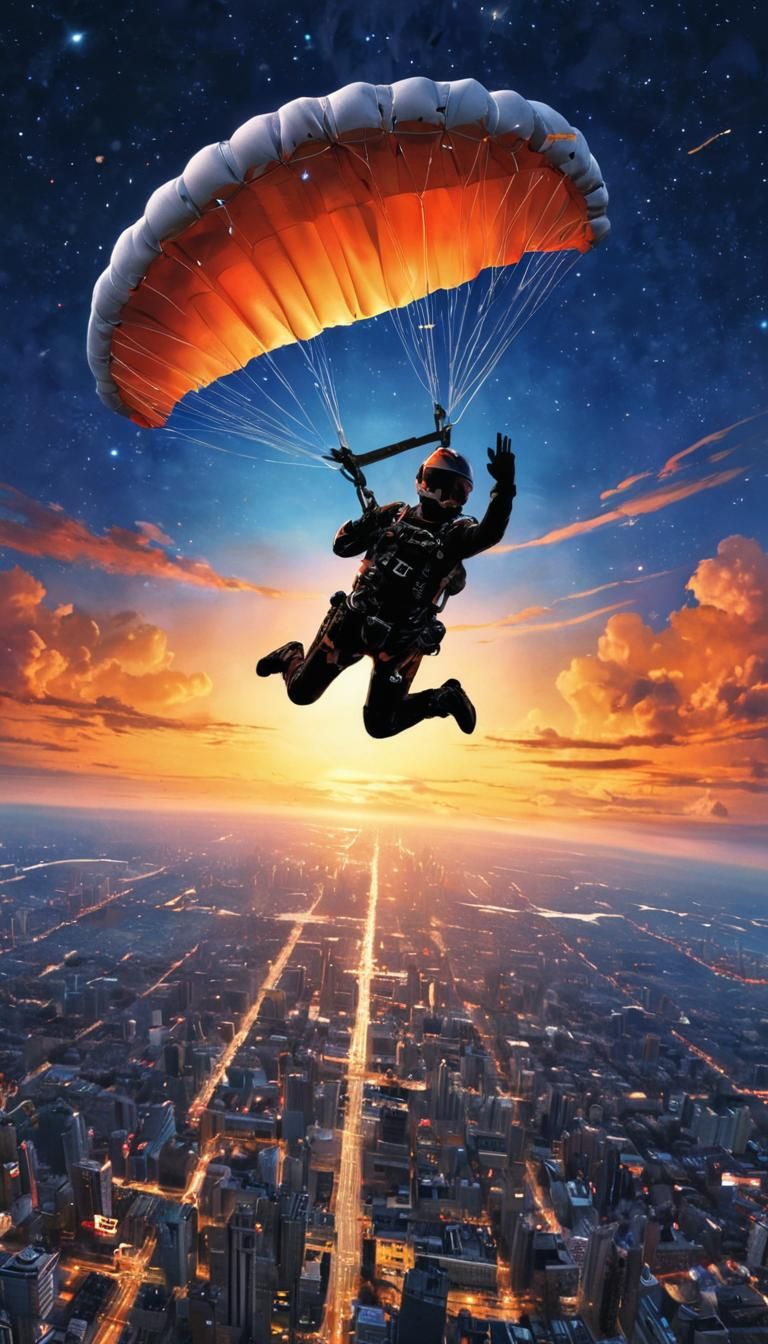 Skydiving in Dystopian Retro-Futuristic Style