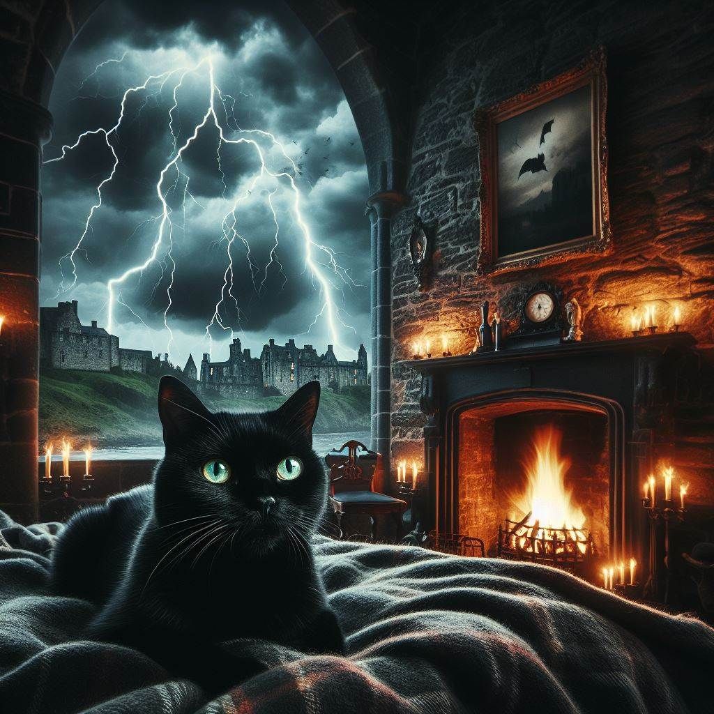 Black Cat in Spooky Scottish Castle