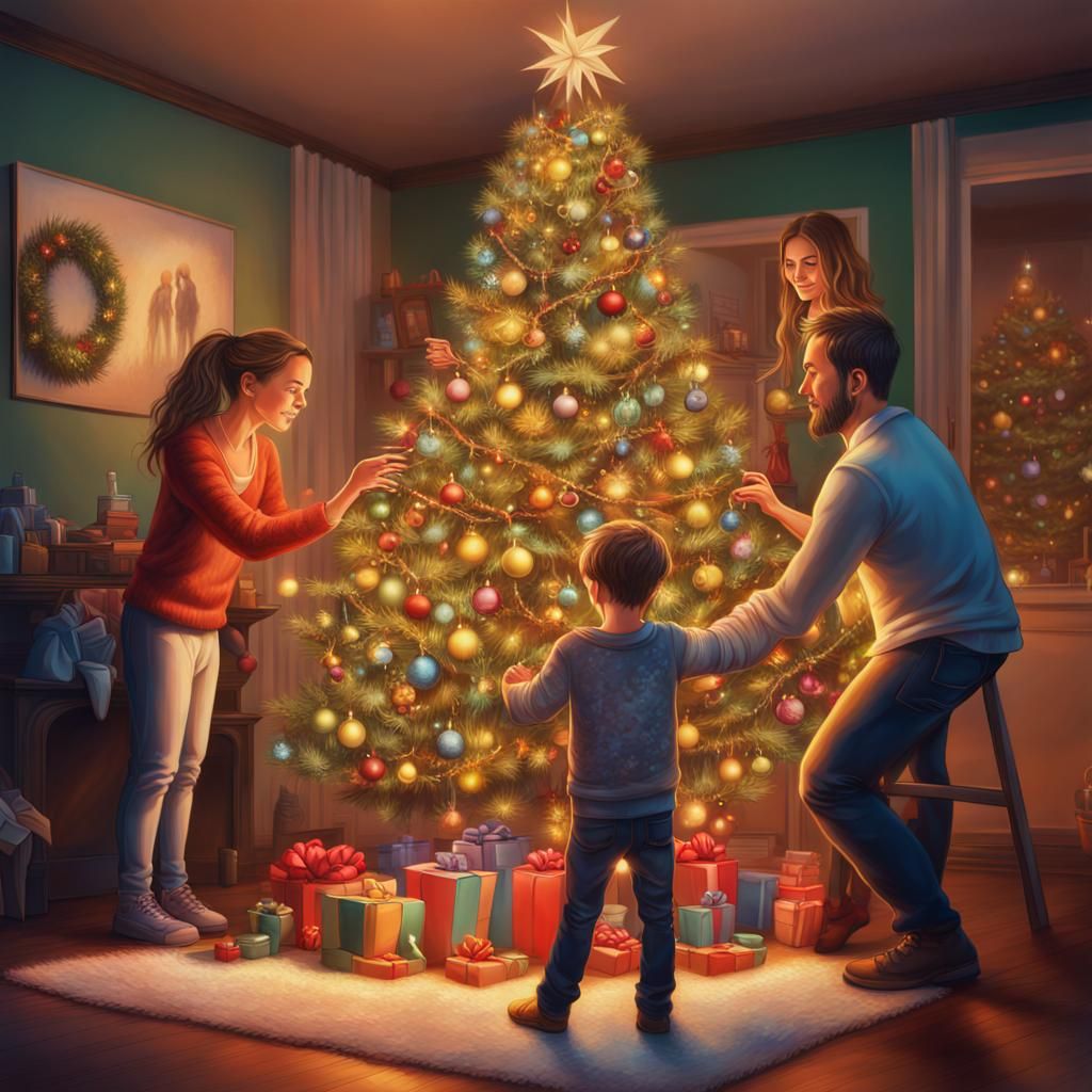 Family Decorating a Christmas Tree - AI Generated Artwork - NightCafe ...