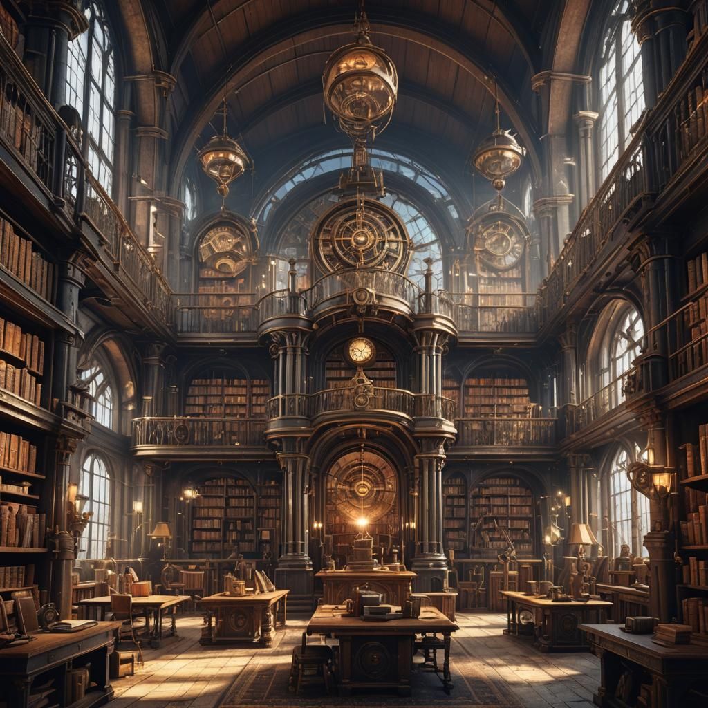 Gothic Steampunk renaissance Library   by @bedisi yseven