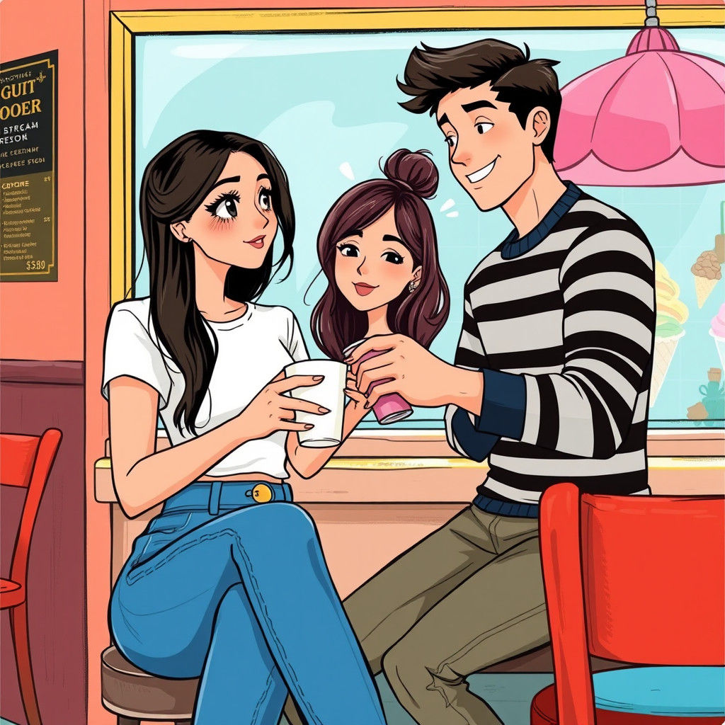 Charming Ice Cream Parlor Scene in Playful Whimsical Style