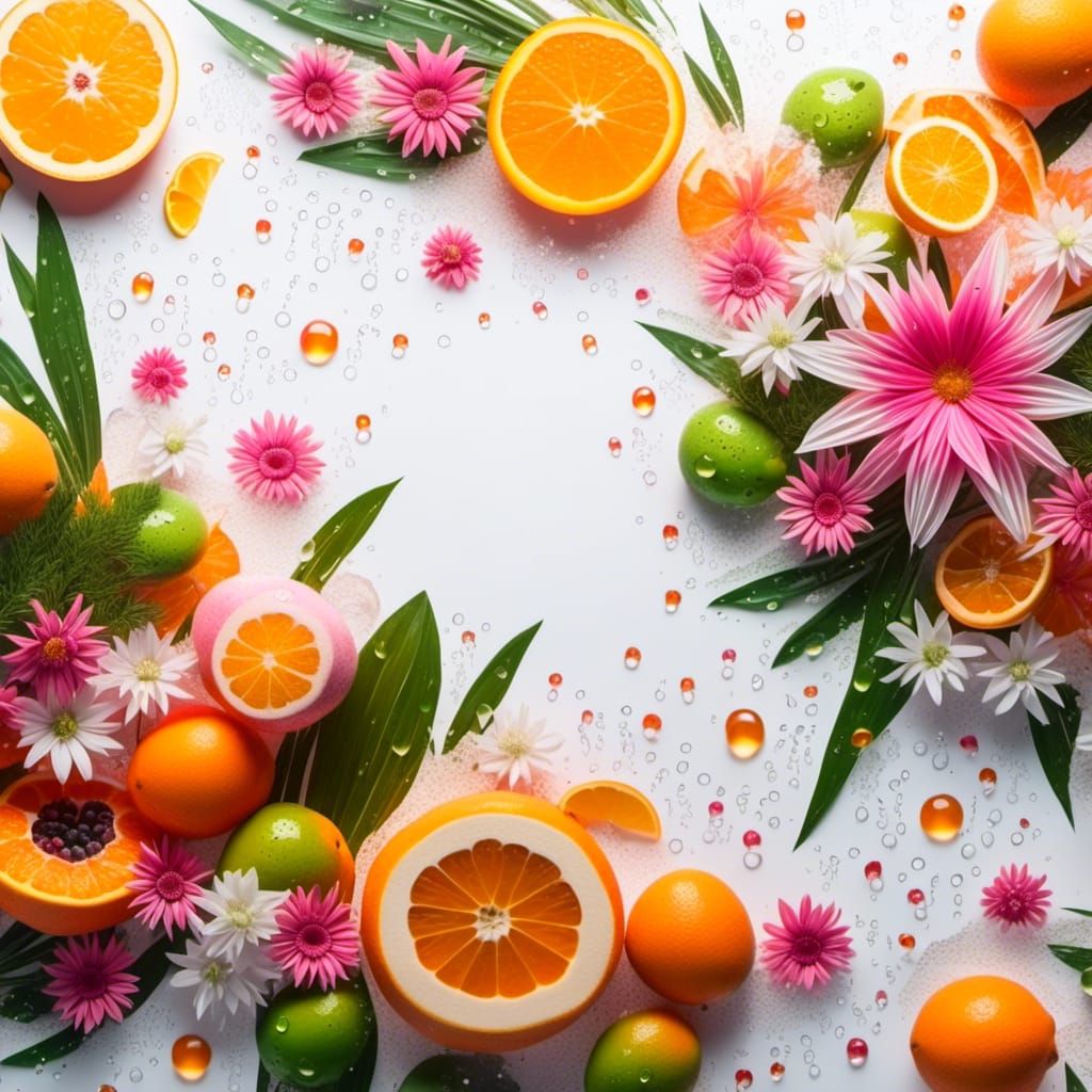 Orange fruits with pink and white flowers 3 🌸