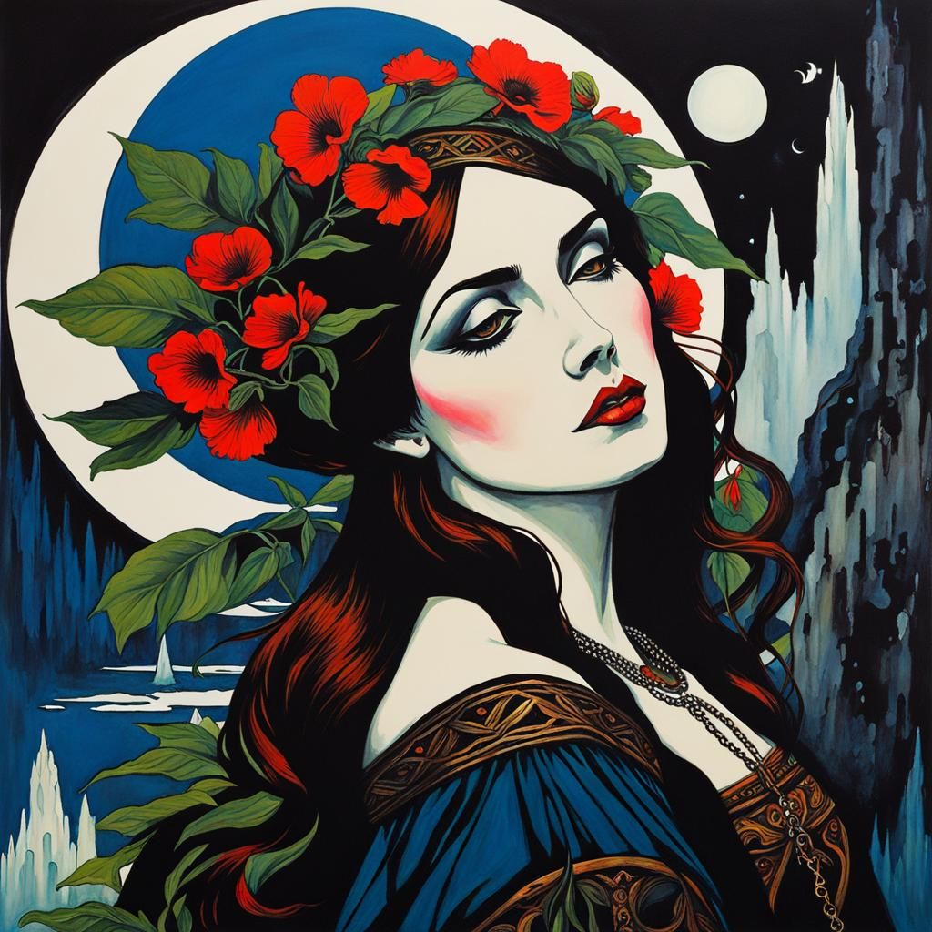 Gouache European ink print Sensual extreme dreamy romantic G...