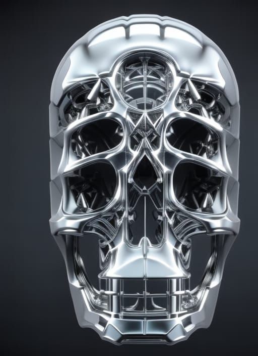 transparent glass skull with a highly detailed mechanical br...