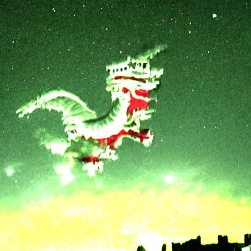 holographic Red Chinese Dragon Flying Over a Castle Night Sky with Bright Moon 8K 3D volumetric lighting