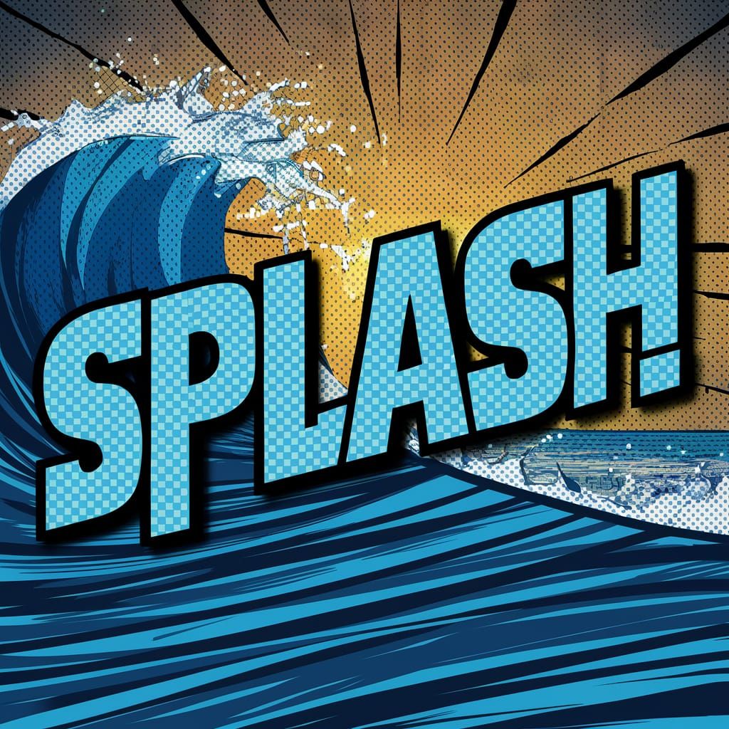 A vibrant and dynamic pop art composition featuring the word "Splash
