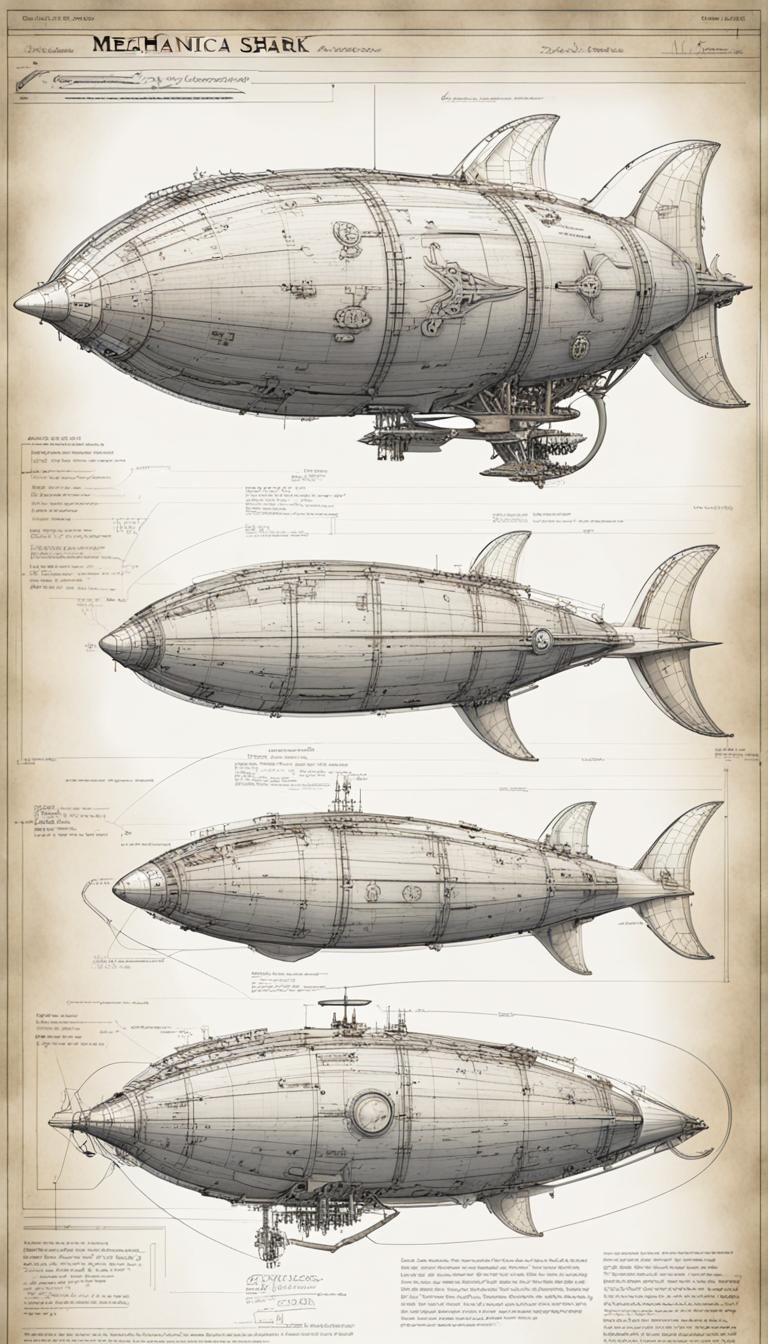 Blueprint Shark-airship - Ai Generated Artwork - Nightcafe Creator