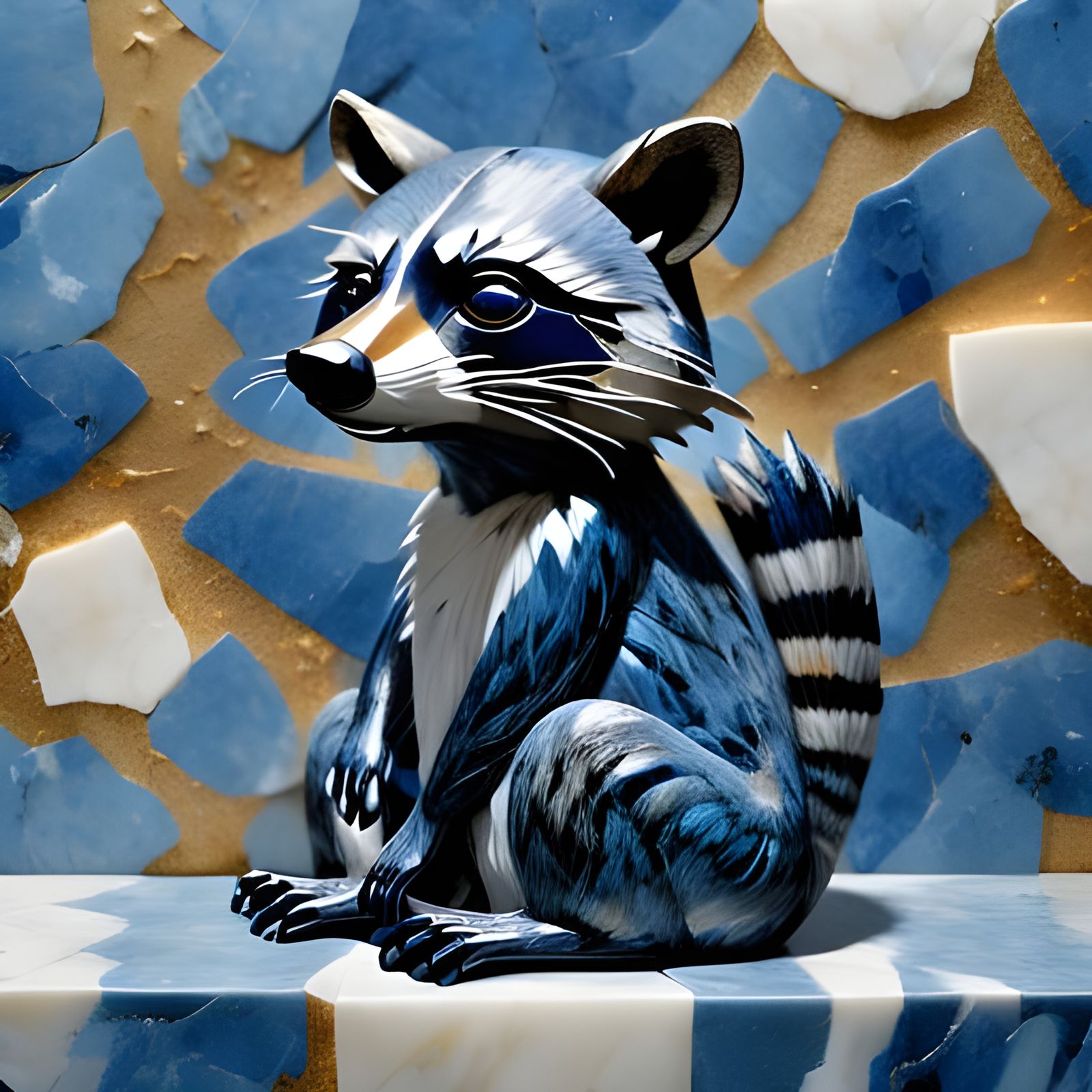 <lora:MarbleMatrix DS8:1.0> raccoon, veined marble, blue