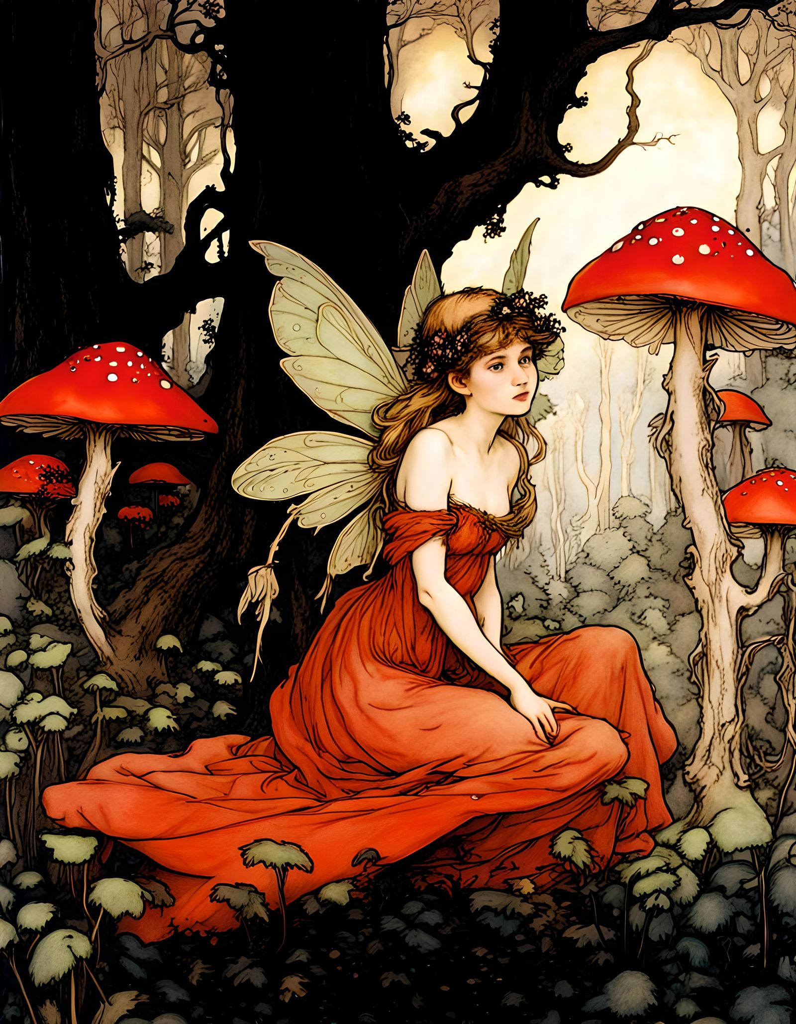 Fantasy fairy forest by Arthur Rackham