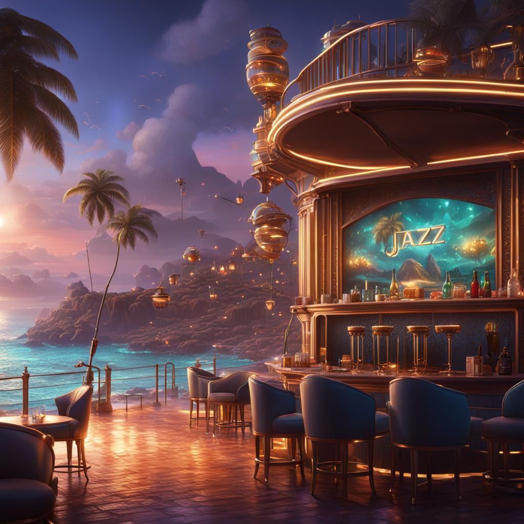 realistic jazz lounge by the beach