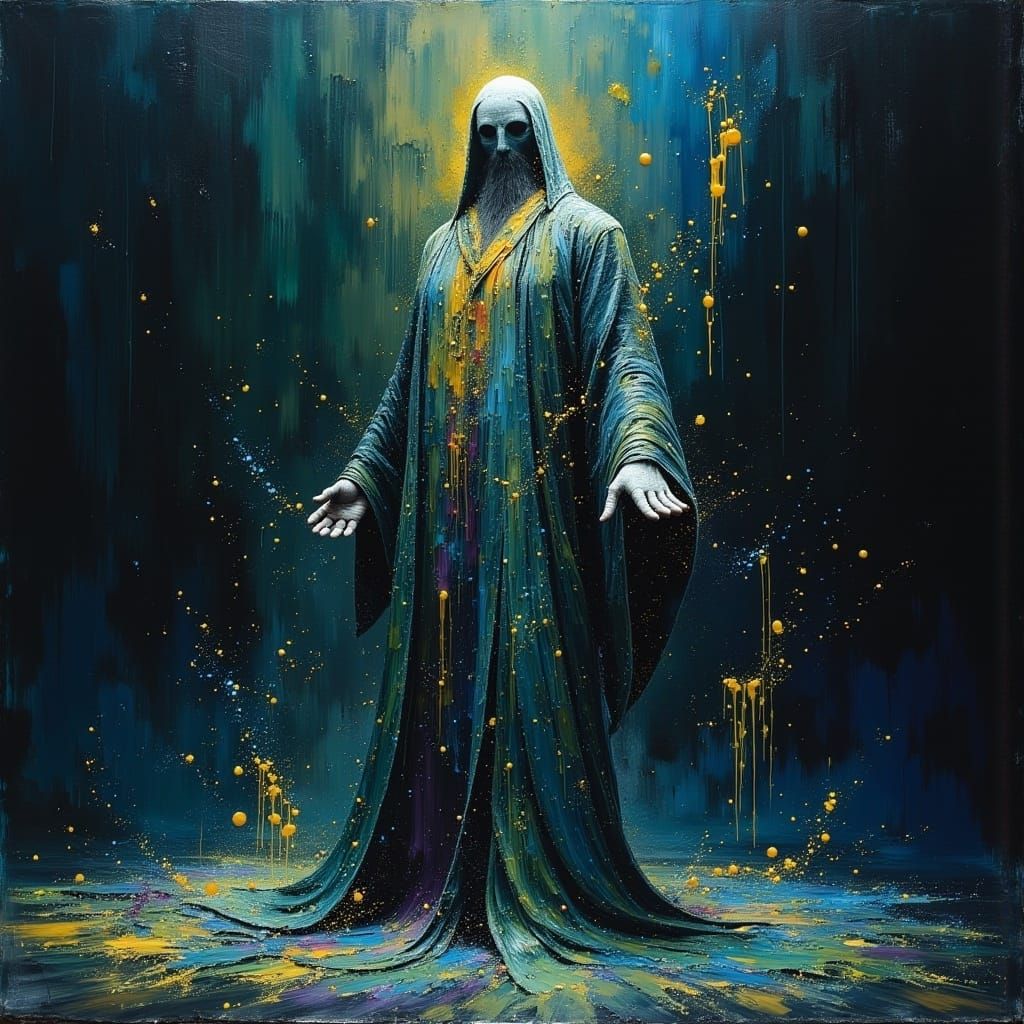 <lora:MJ6 Dark Oil Paint:1.0> Satori, the Enlightened Sage: A wise guru who has achieved enlightenment, guiding others on the path to spirit...