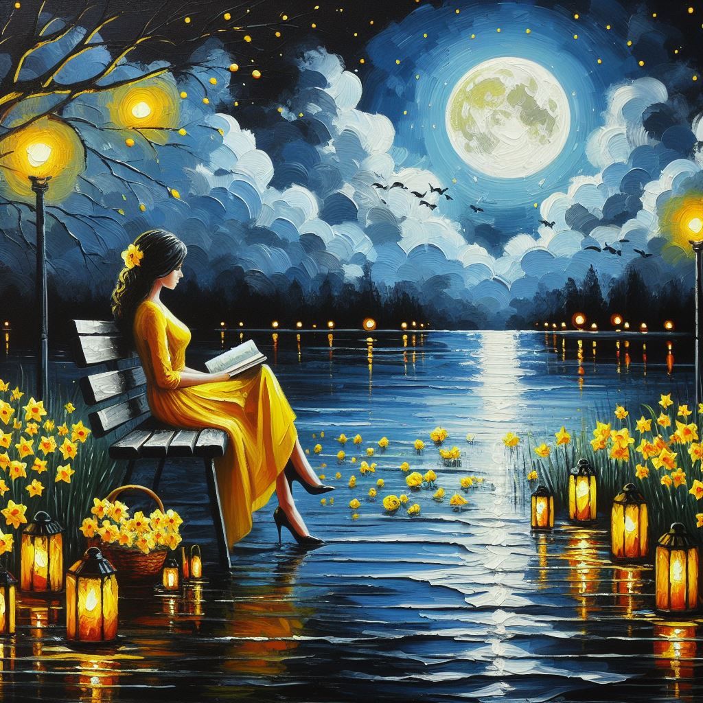 night reading with yellow flowers