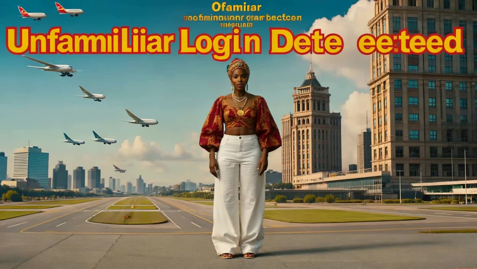 create a book cover African-inspired outfit with a red and gold bustier top, white palazzo pants, and beautiful traditio...