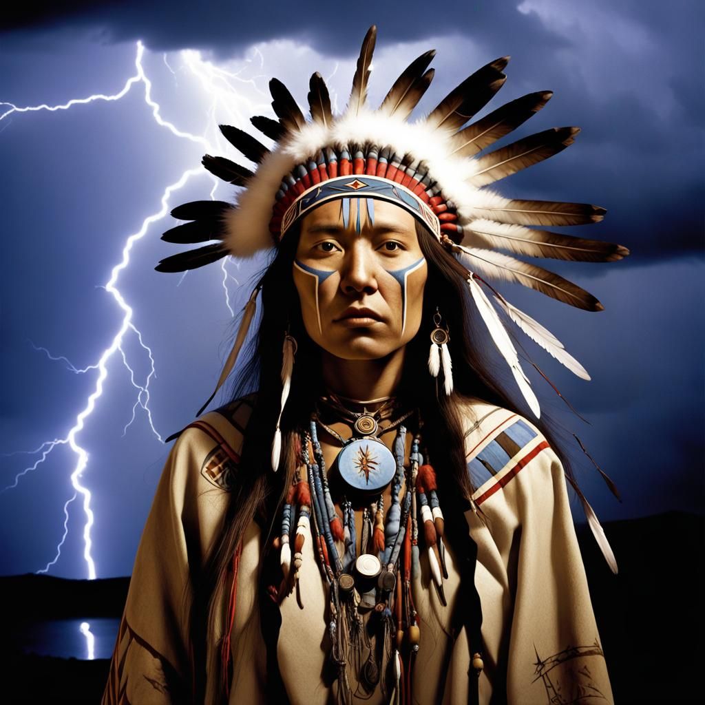 Lightning  strikes Native American Thunder Beings, Heyokah, ...