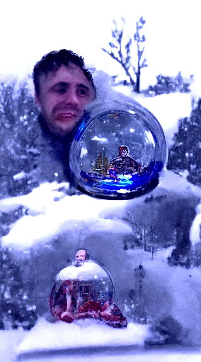 man trapped in a snowglobe