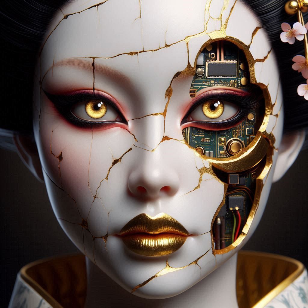 Kintsugi Cyborg Geisha Portrait 2