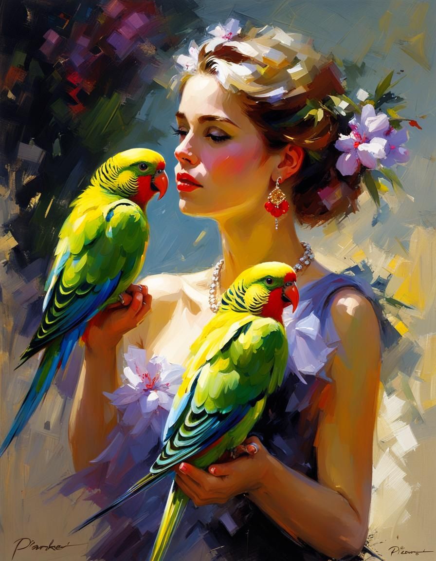 Lady and the Parakeet