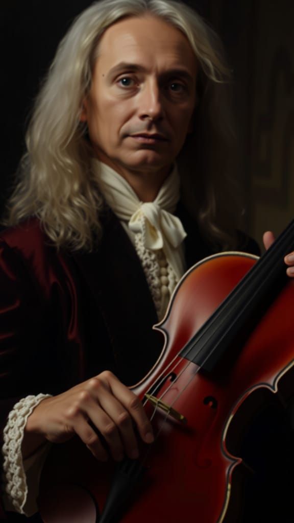 The Violinist's Admiring Gaze in a Classical Setting