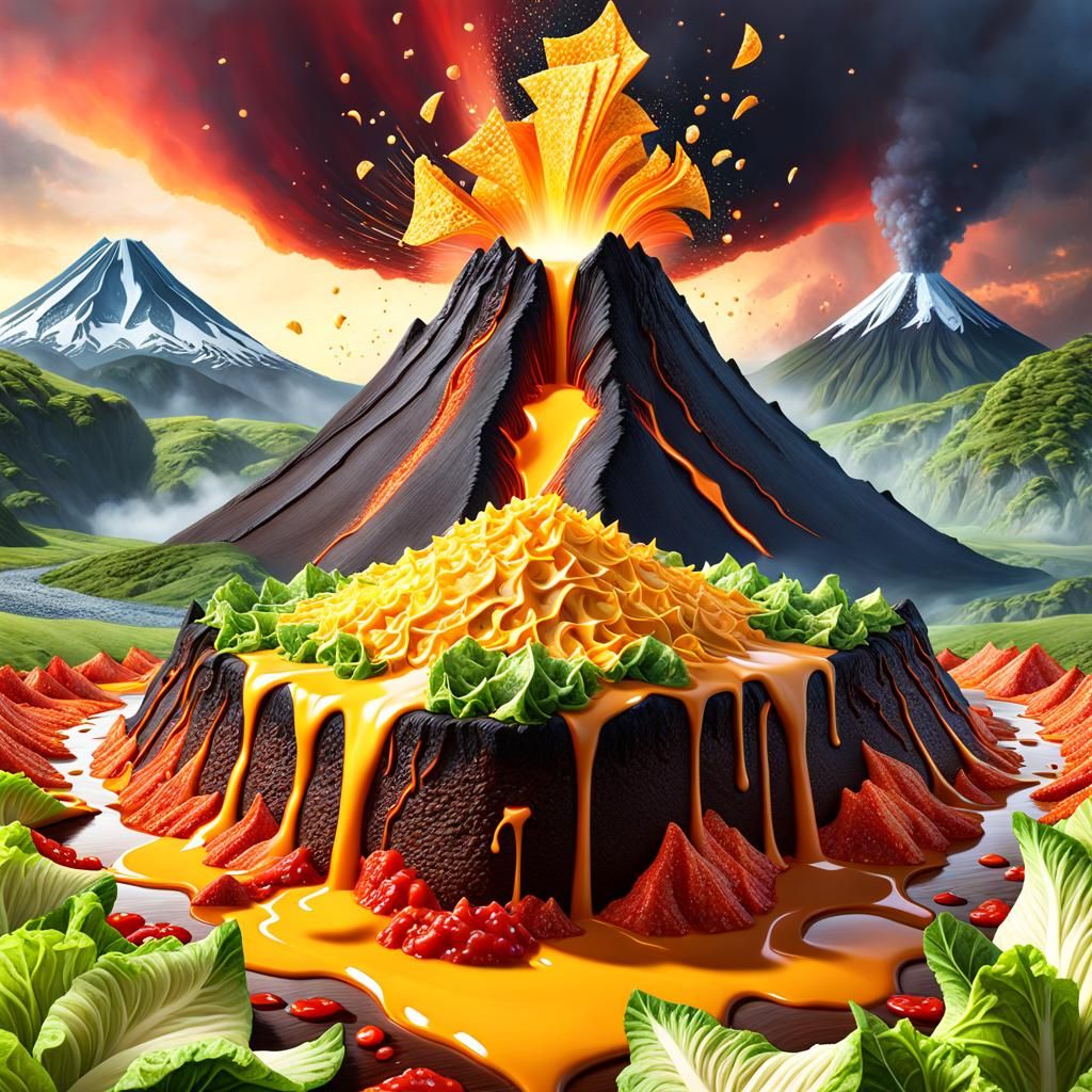 Cheesy yummy volcano - AI Generated Artwork - NightCafe Creator