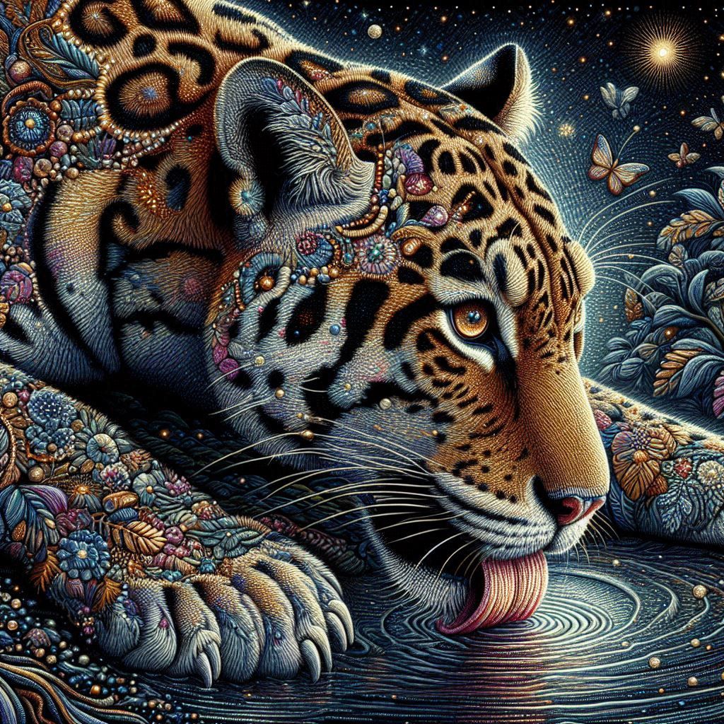 Jaguar in embroidery patterns