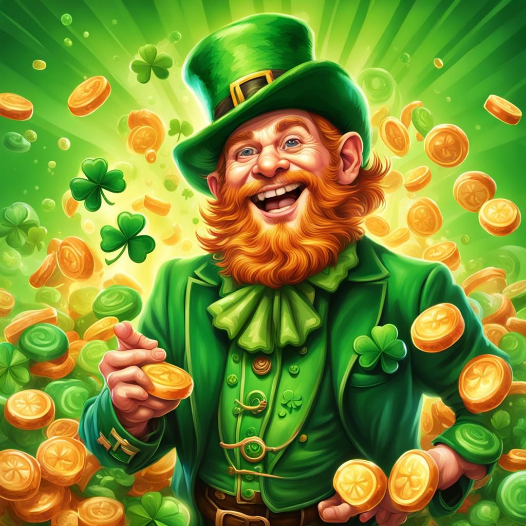 Happy  Irish leprechaun with 4-leaf clover Candy art style! ...