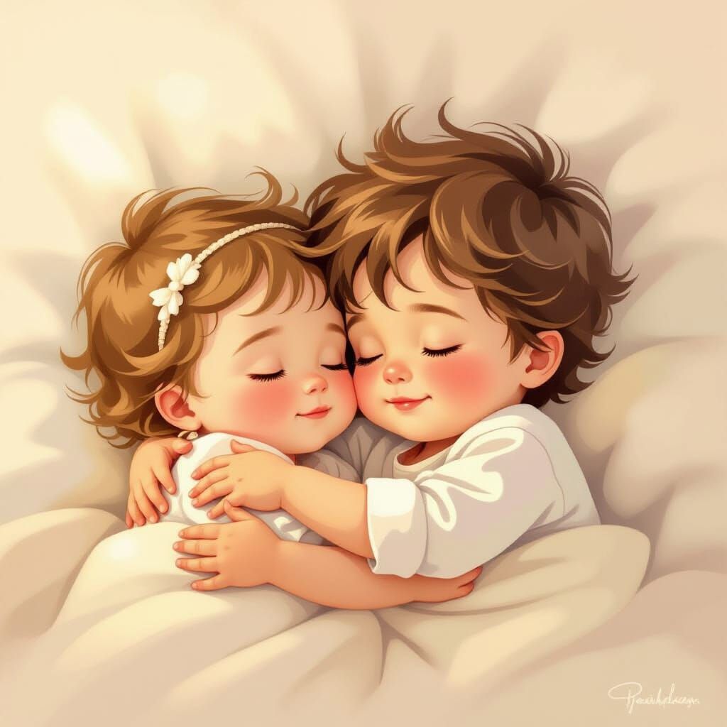 Two Babies Embracing in Peaceful Slumber