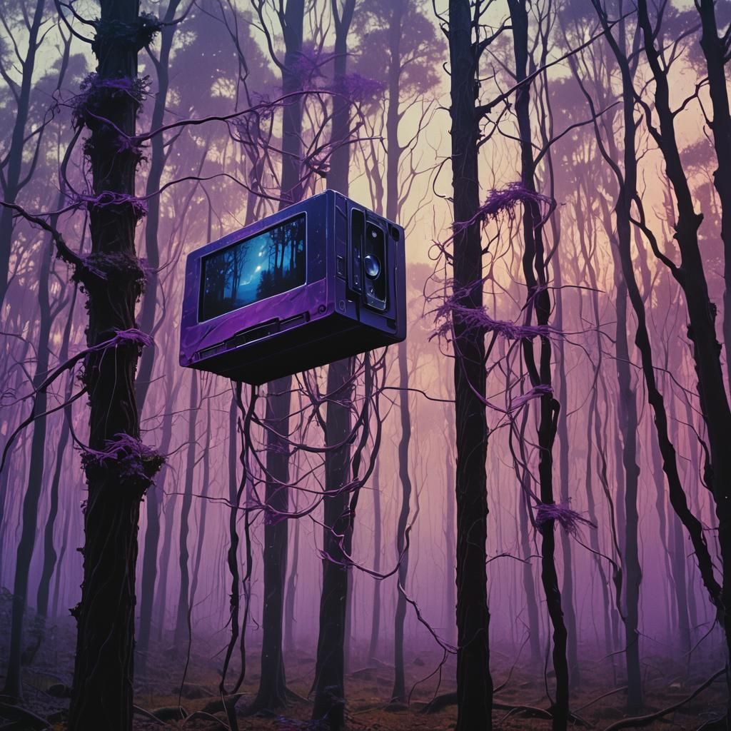 VHS Tape in Mystical Forest: Retro Surrealism