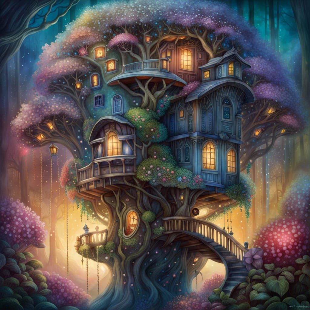 Flower Treehouse - Ai Generated Artwork - Nightcafe Creator