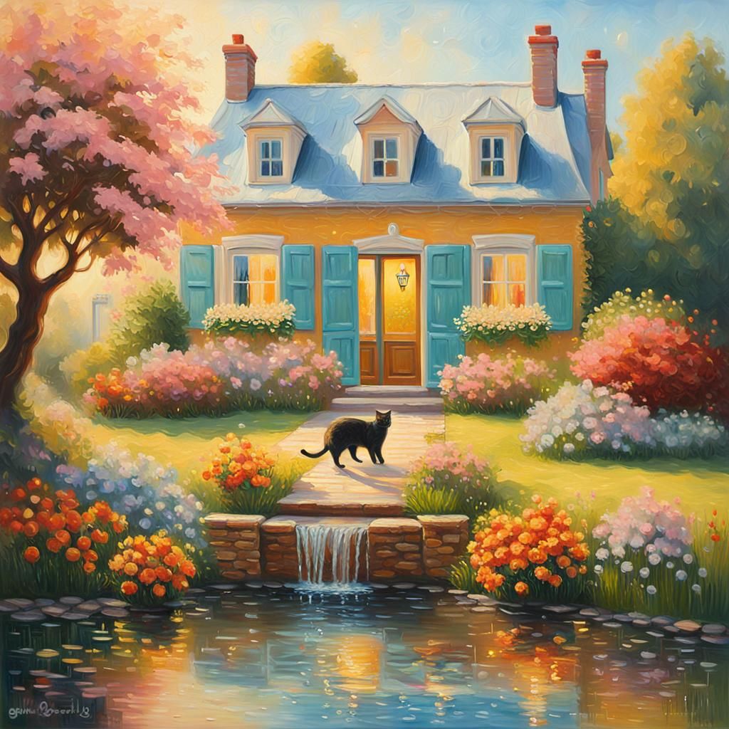 With bright and realistic colors and lighting, a country hou...