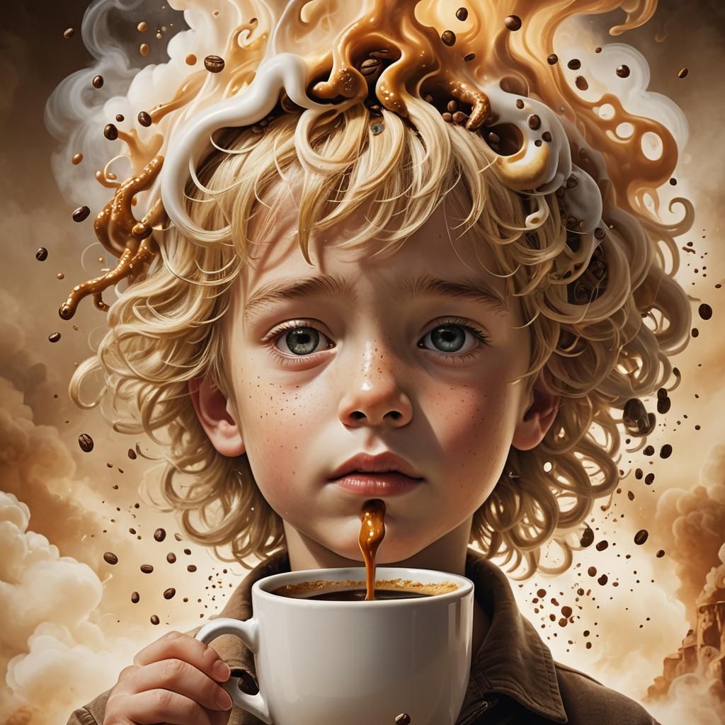Surreal Coffee Cup Portrait in Magical Realism Style