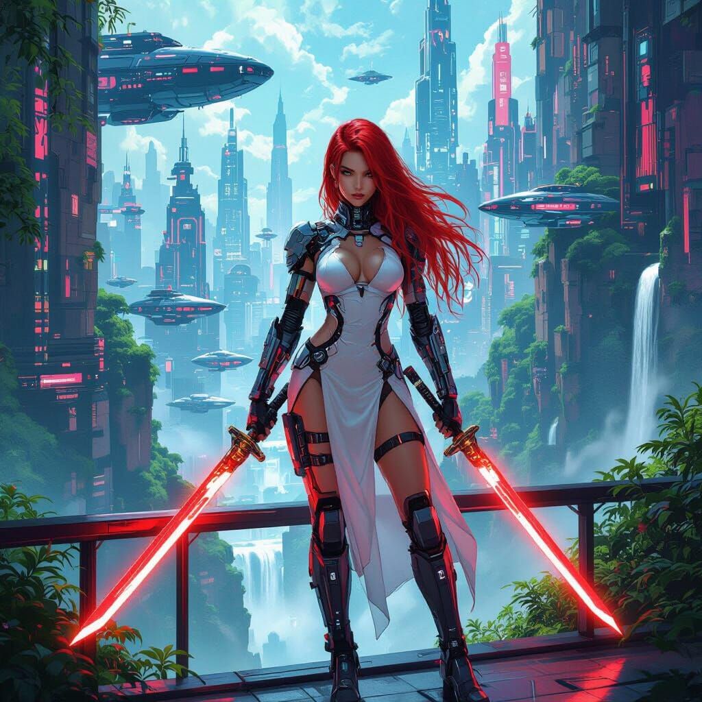 Эта иллюстрация представляет собой изображение в стиле киберпанк или соларпанк, созданное с помощью искусственного интеллекта. На изображени...