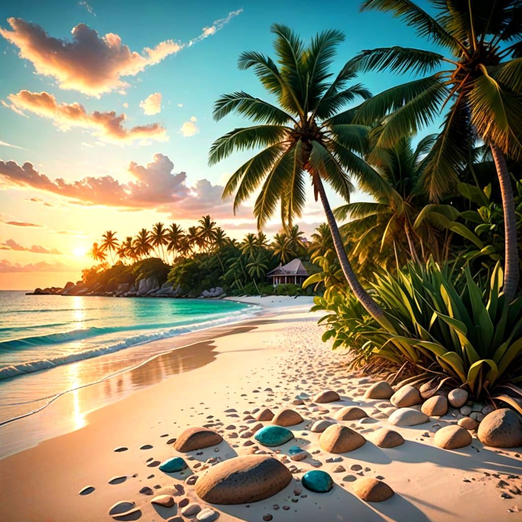 Ethereal Tropical Oasis at Sunset