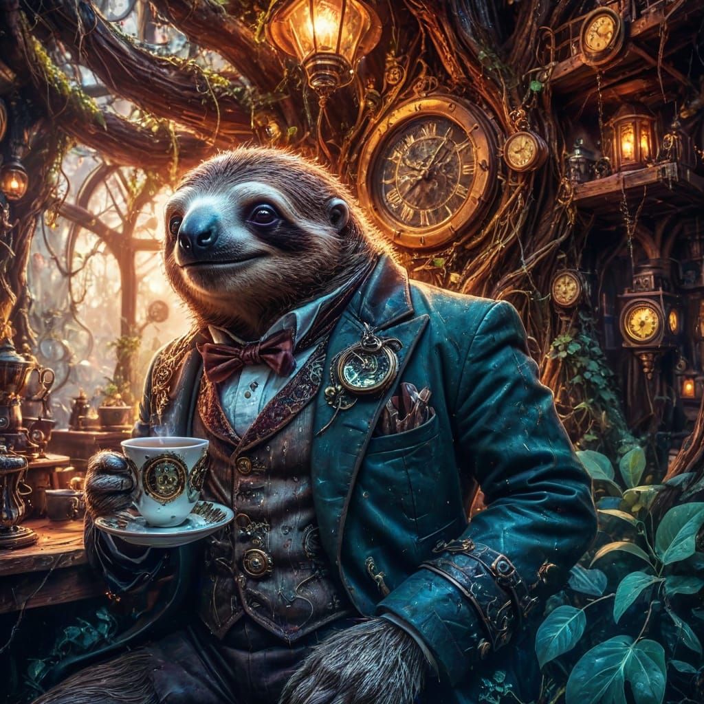 Steampunk Sloth Tea Time ☕