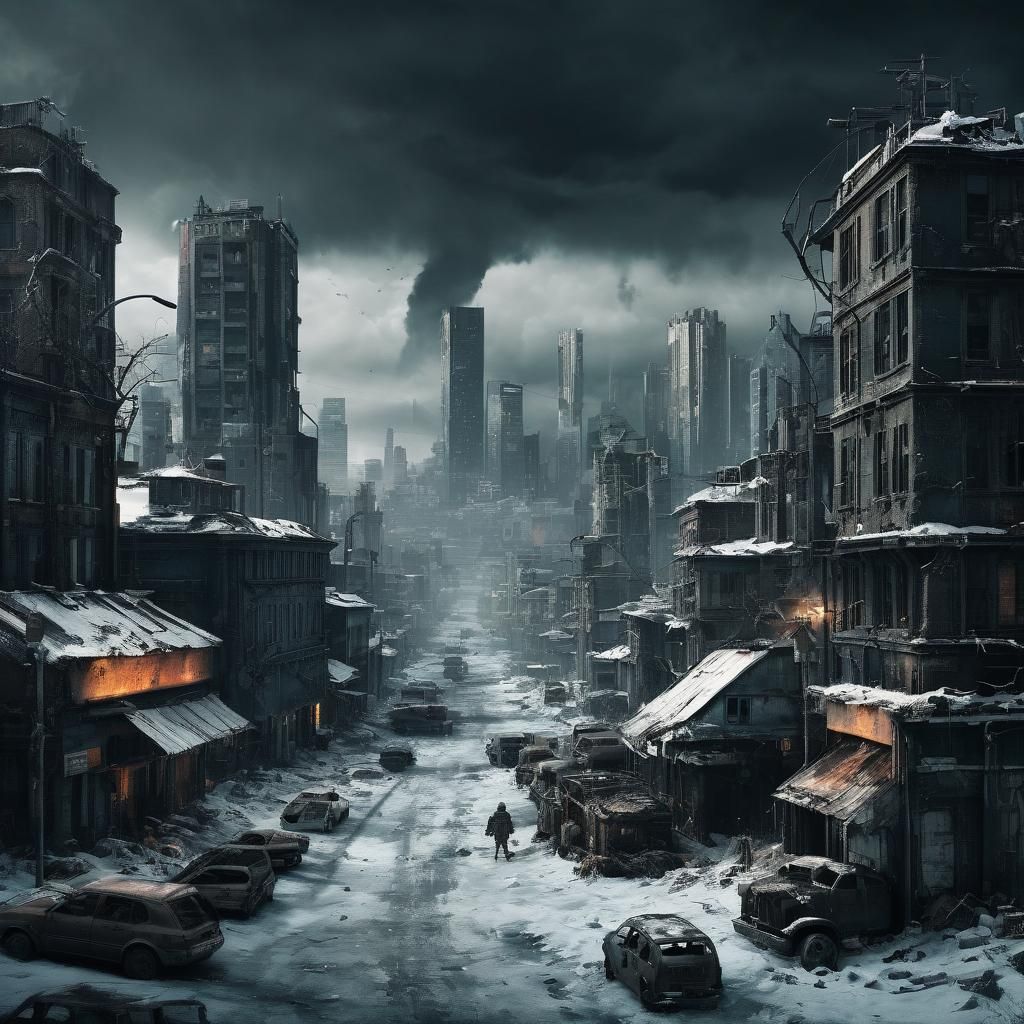 post-apocalyptic city, in the middle of winter   by @Veils