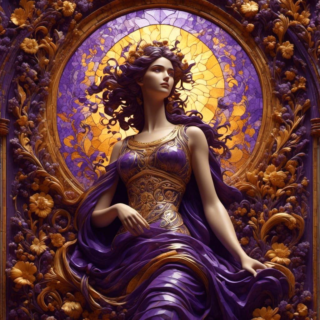 Stained Glass Greek Goddess in Dark Fantasy Style