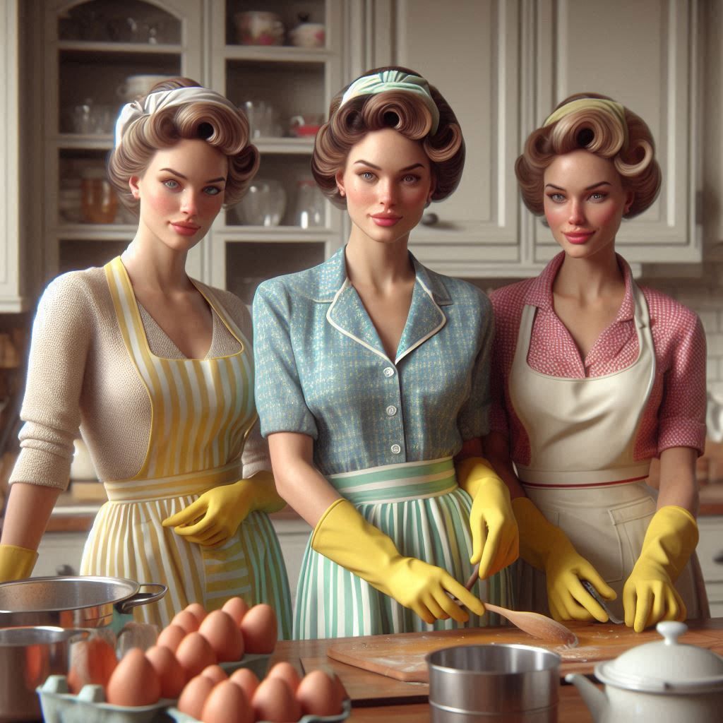 1950ies women wearing rubbergloves in a kitchen - 5