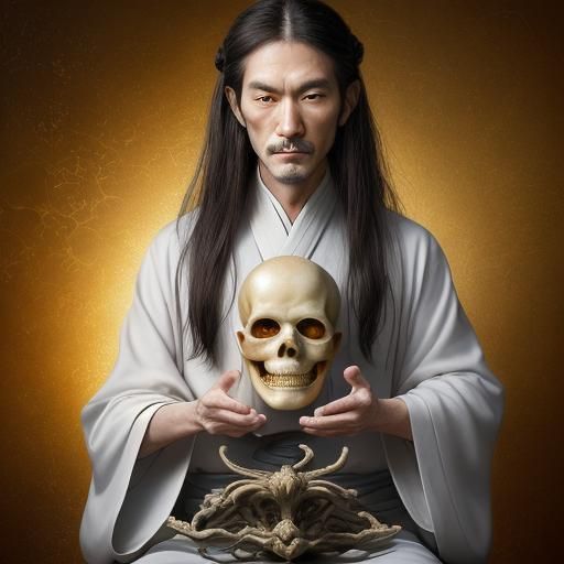 Zen Master Meditating in Underworld, Surreal Oil Painting