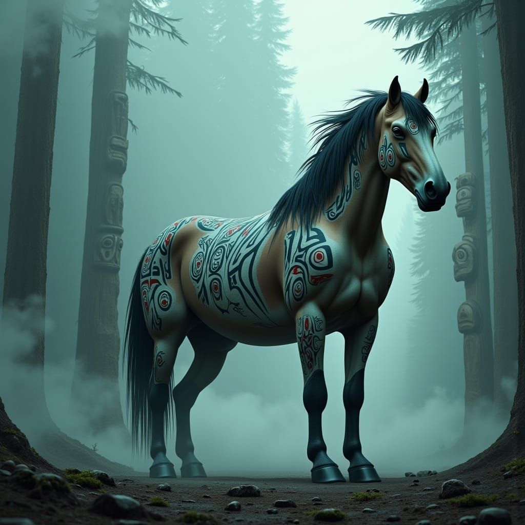 <lora:Haida Style:1.0> Haida Style picture of a horse 