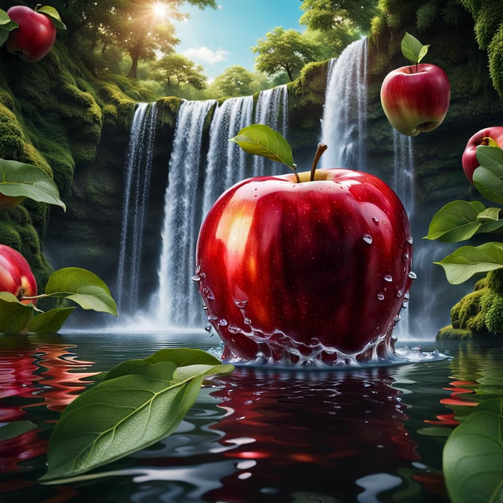 a hyper realistic image Within the glossy, crimson skin of a...