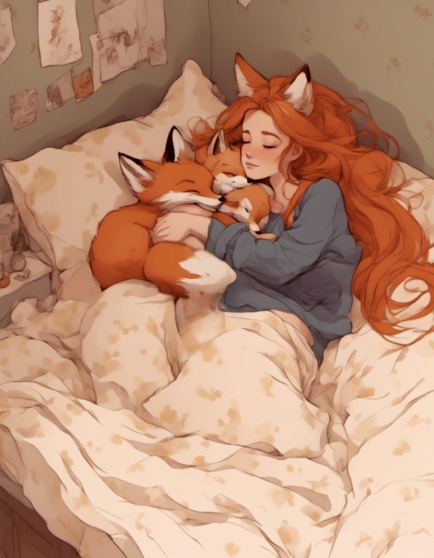 More fox spirts join to sleep next to Fox-girl VIXEN