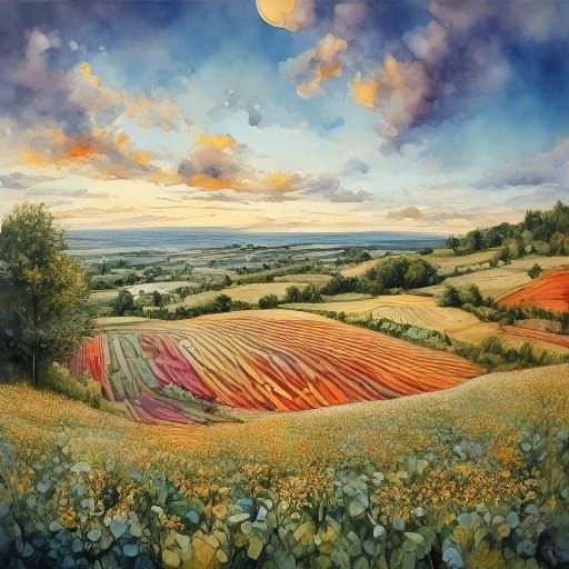 Whimsical Village Scene in Watercolor Style