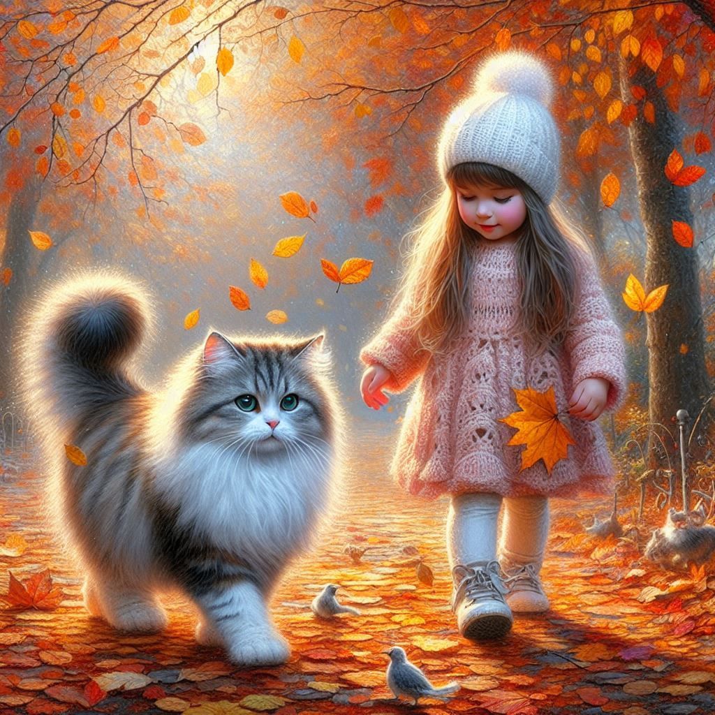 girl and cat in the park