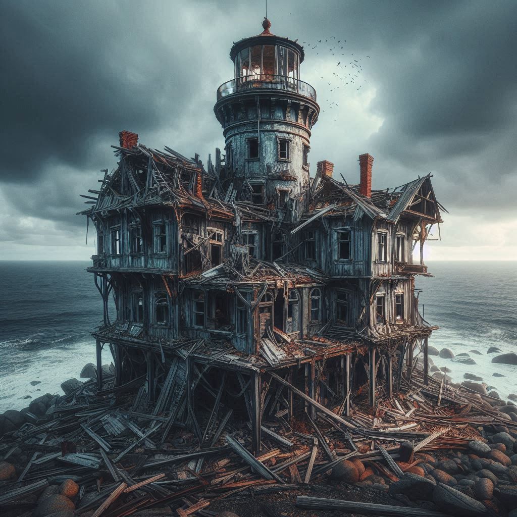 A ruined old lighthouse